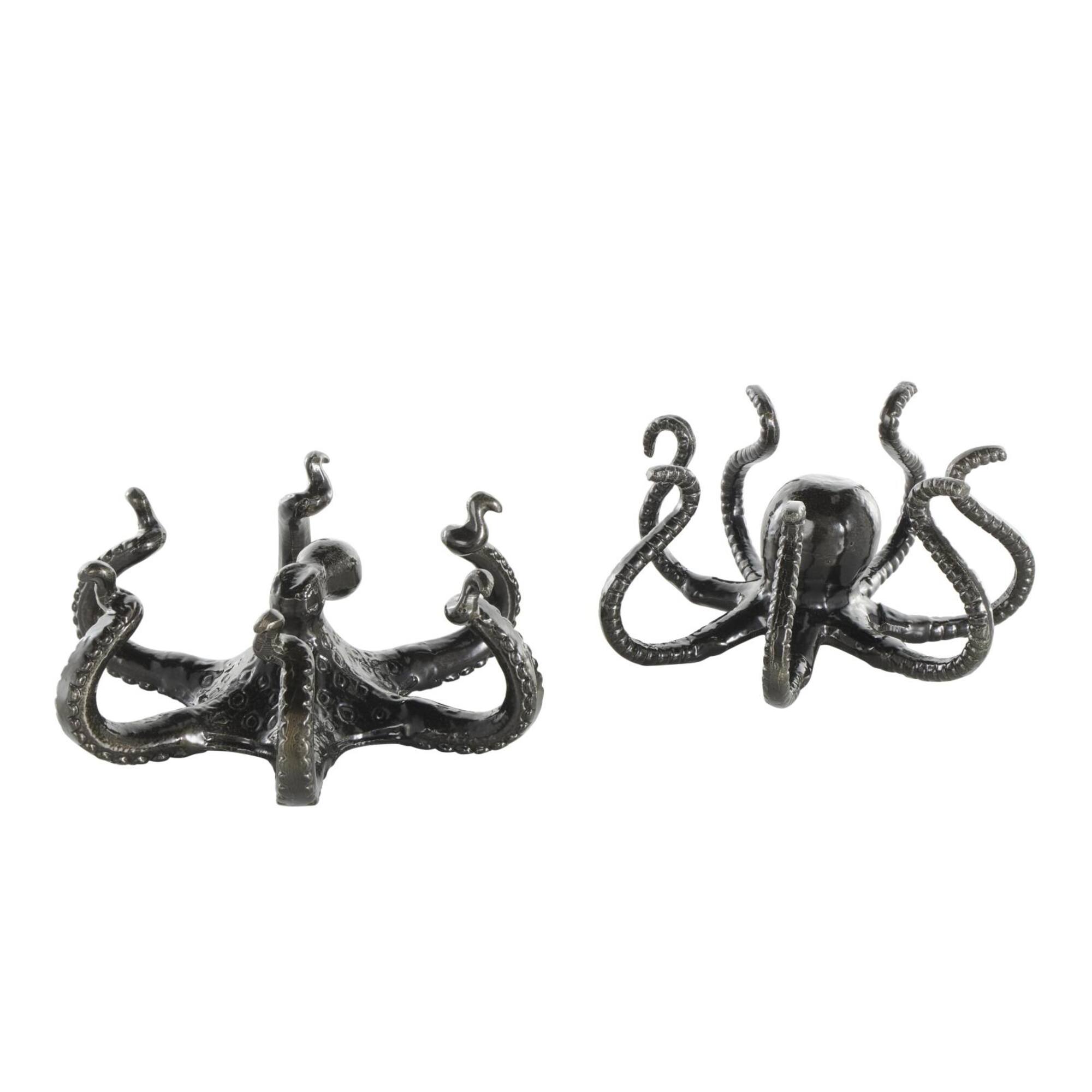 Black Aluminum Metal Octopus with Splayed Arms Sculpture Set